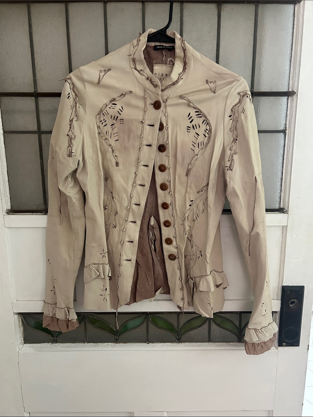 Italian Hand-Embroidered butter leather Jacket with Button Front